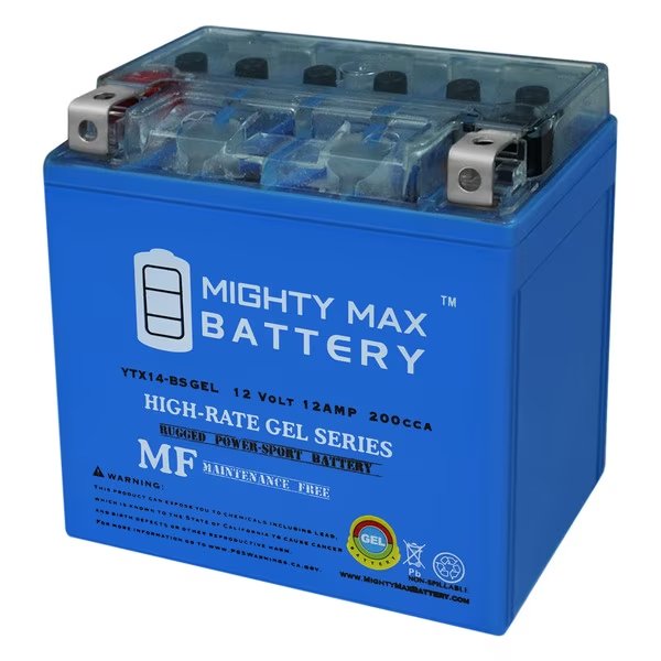 YTX14-BS GEL 12V 12AH Battery For HONDA VT750C Shadow (98-'00), Mighty Max Battery, Mfr#: YTX14-BSGEL107